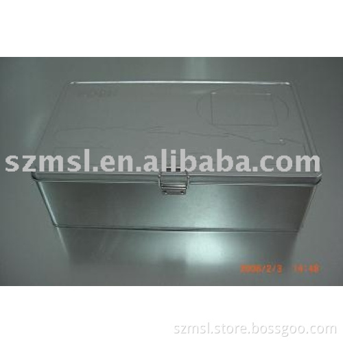 large rectangle tin box with hinge